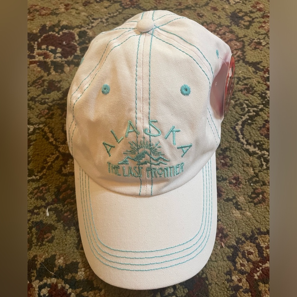 Alaska Embroidered White & Teal Baseball Cap
